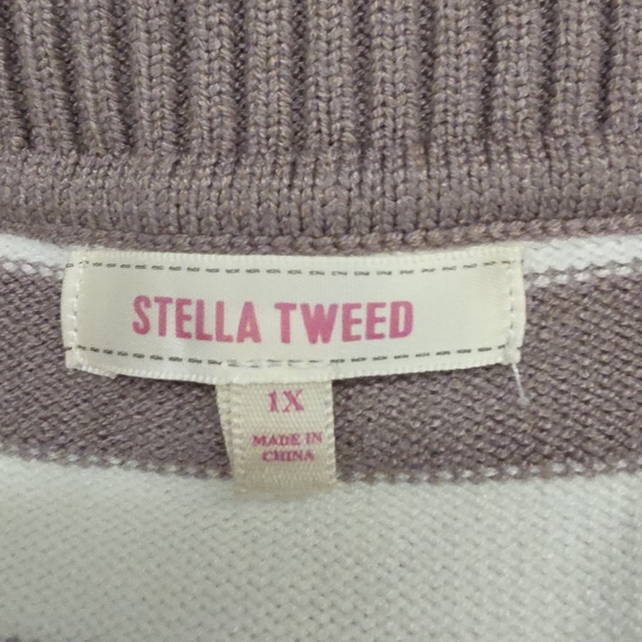 Stella Tweed Striped Off-Shoulder Sweater - Brown and White Size 1X Like New - Picture 3 of 8